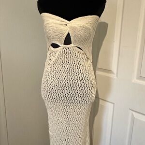 Cupshe Ivory Crochet Strapless Cut Out Midi Maxi Dress Lightweight Size M